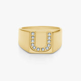 Crystal Letter Square Signet Ring 18K Gold Plated