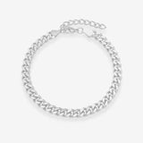 Facet Curb Anklet, 925 Silver Plated, 7 mm