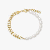 Facet Curb Pearl Anklet, 18K Gold Plated, 7 mm