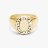 Square Crystal Signet Ring 18K Gold Plated