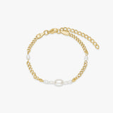 Faceted Curb & Pearl Bracelet 18K Gold Plated · 3 mm