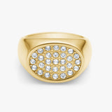 Oval Pavé Crystal Signet Ring, 18K Gold Plated