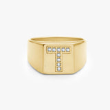 Crystal Letter Square Signet Ring 18K Gold Plated