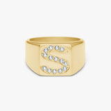 Crystal Letter Square Signet Ring 18K Gold Plated