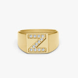 Crystal Letter Square Signet Ring 18K Gold Plated