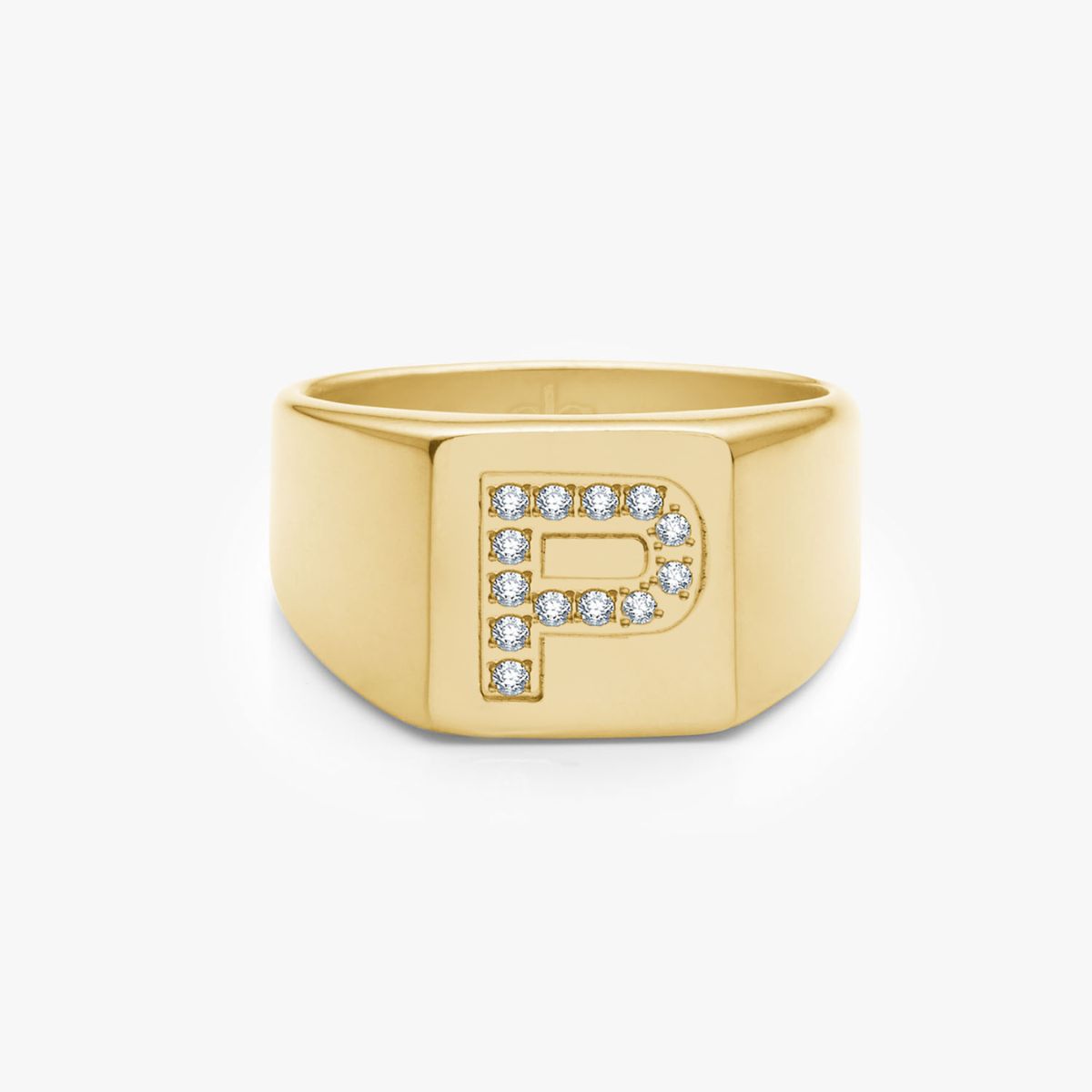 Crystal Letter Square Signet Ring 18K Gold Plated