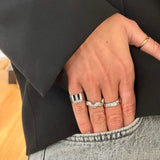 Crystal Letter Square Signet Ring, 925 Silver