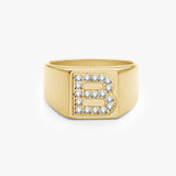 Crystal Letter Square Signet Ring 18K Gold Plated