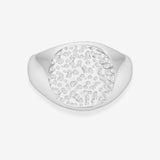 Hammered Round Signet Ring, 925 Silver Plated