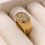 Oval Pavé Crystal Signet Ring, 18K Gold Plated