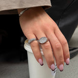 Oval Pavé Crystal Signet Ring, 925 Silver