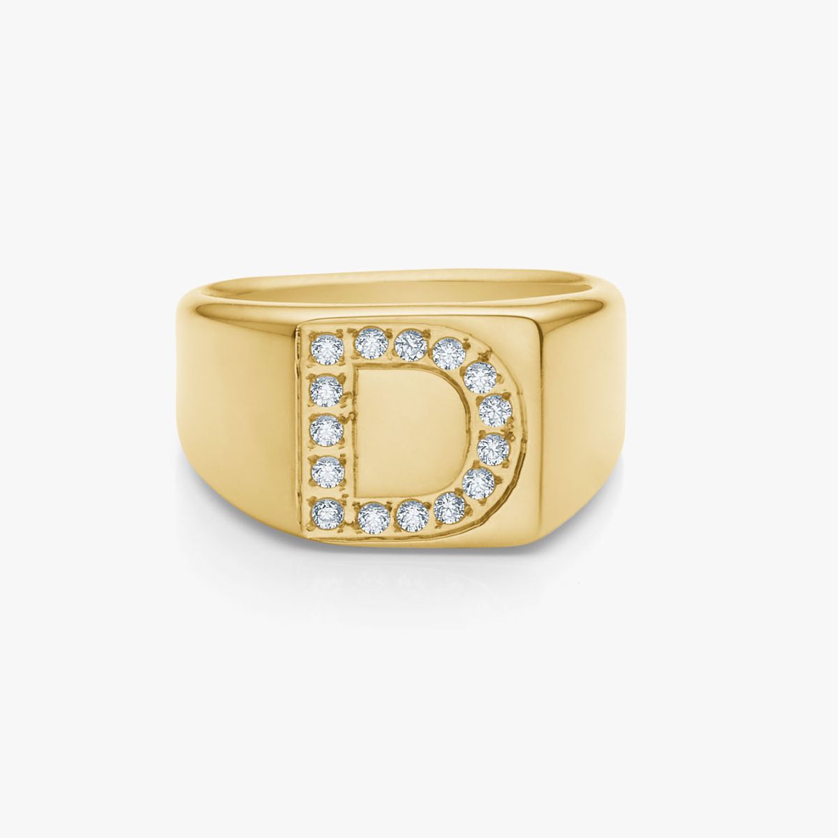 Crystal Letter Square Signet Ring 18K Gold Plated