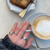 Crystal Letter Square Signet Ring, 925 Silver