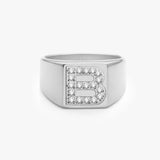 Crystal Letter Square Signet Ring, 925 Silver