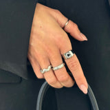 Crystal Letter Square Signet Ring, 925 Silver