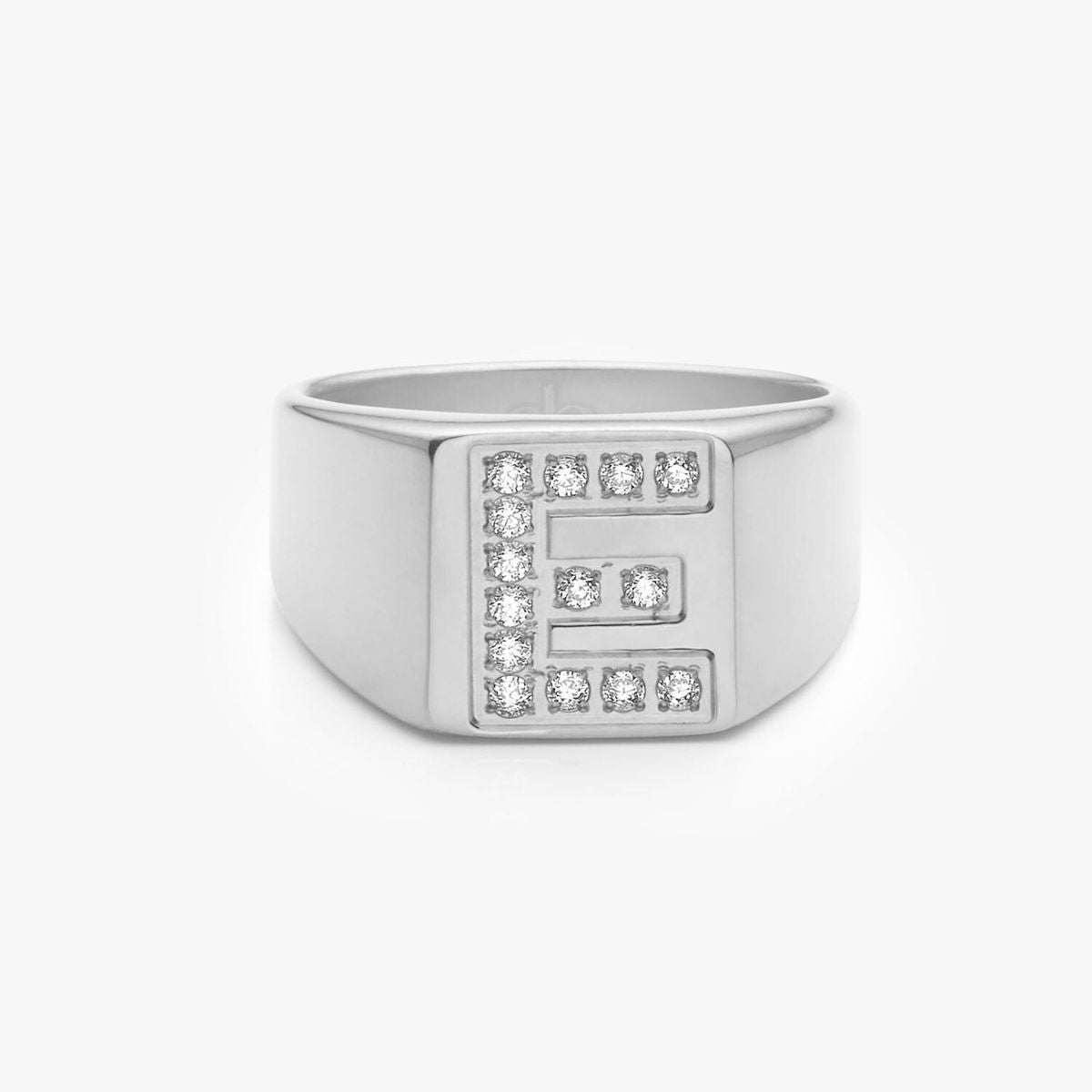 Crystal Letter Square Signet Ring, 925 Silver