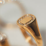 Square Crystal Signet Ring 18K Gold Plated