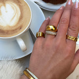 Crystal Letter Square Signet Ring 18K Gold Plated