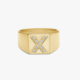 Crystal Letter Square Signet Ring 18K Gold Plated