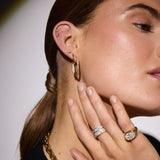 Oval Pavé Crystal Signet Ring, 18K Gold Plated