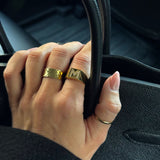 Crystal Letter Square Signet Ring 18K Gold Plated