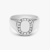 Square Crystal Signet Ring, 925 Silver