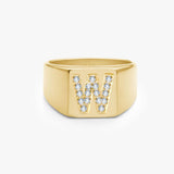 Crystal Letter Square Signet Ring 18K Gold Plated