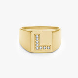 Crystal Letter Square Signet Ring 18K Gold Plated
