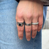 Crystal Letter Square Signet Ring, 925 Silver