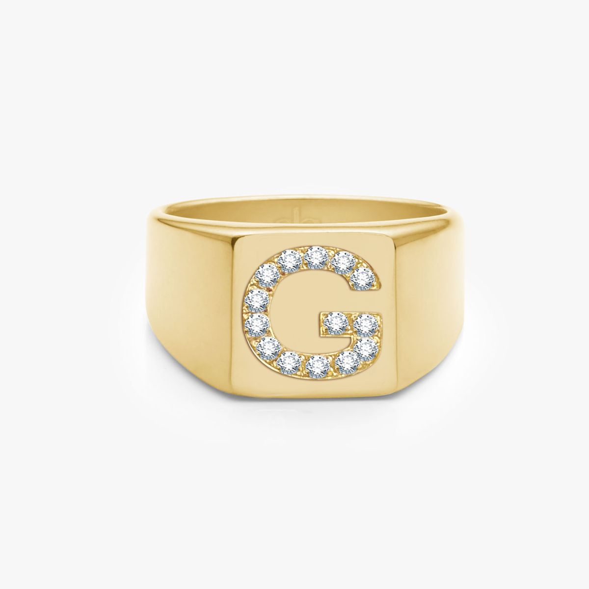 Crystal Letter Square Signet Ring 18K Gold Plated