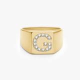 Crystal Letter Square Signet Ring 18K Gold Plated