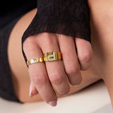 Crystal Letter Square Signet Ring 18K Gold Plated