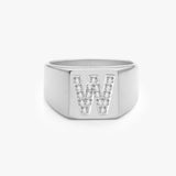 Crystal Letter Square Signet Ring, 925 Silver