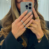 Crystal Letter Square Signet Ring, 925 Silver