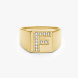 Crystal Letter Square Signet Ring 18K Gold Plated