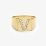 Crystal Letter Square Signet Ring 18K Gold Plated