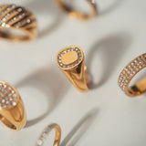 Square Crystal Signet Ring 18K Gold Plated