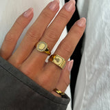 Crystal Letter Square Signet Ring 18K Gold Plated