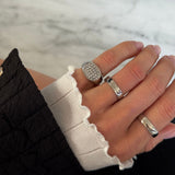 Oval Pavé Crystal Signet Ring, 925 Silver