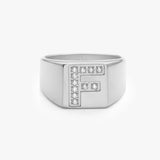 Crystal Letter Square Signet Ring, 925 Silver