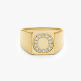 Crystal Letter Square Signet Ring 18K Gold Plated