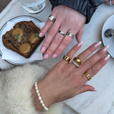 Crystal Letter Square Signet Ring, 925 Silver