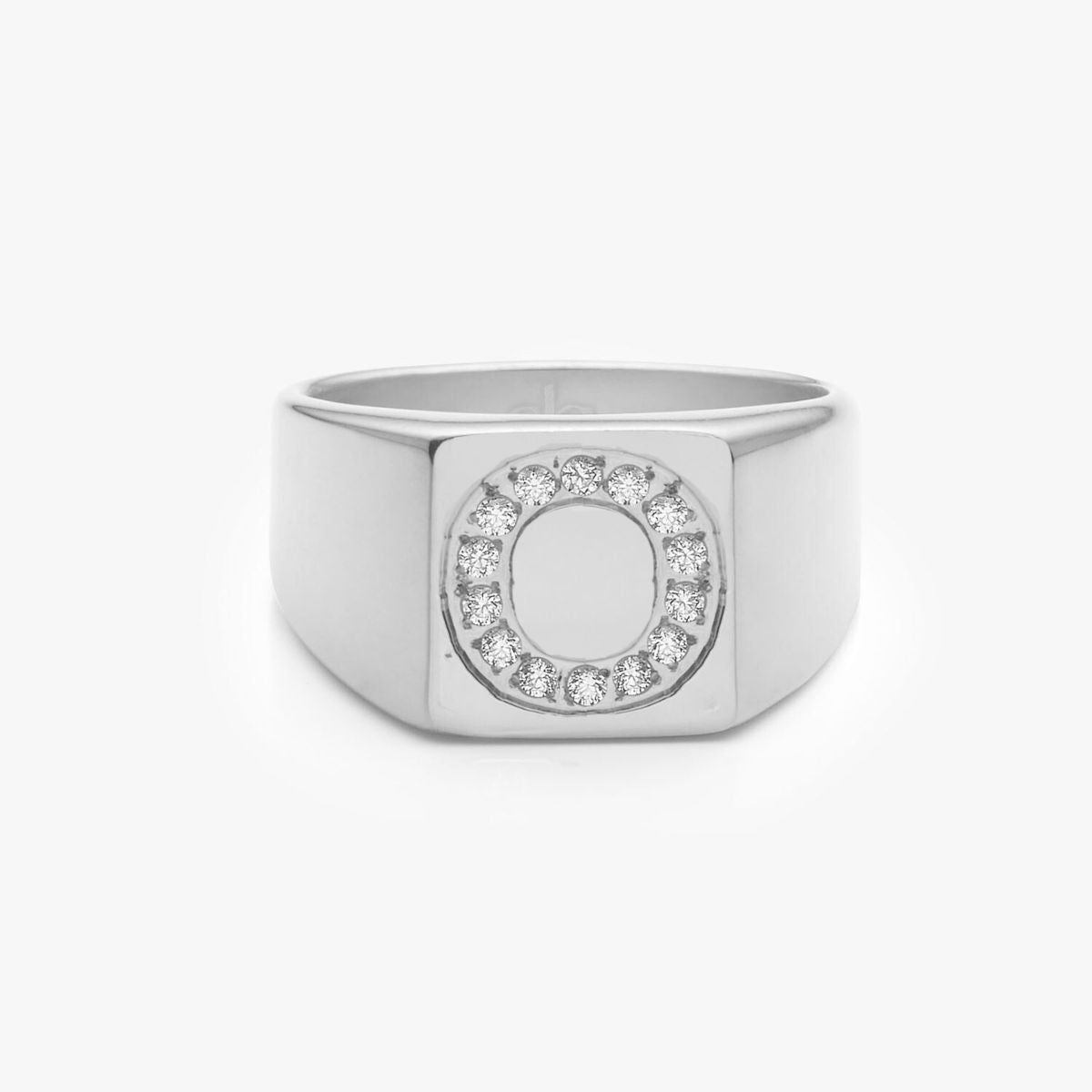 Crystal Letter Square Signet Ring, 925 Silver