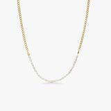 Faceted Curb & Pearl Necklace 18K Gold Plated · 3 mm