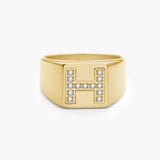 Crystal Letter Square Signet Ring 18K Gold Plated