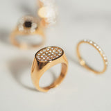 Oval Pavé Crystal Signet Ring, 18K Gold Plated