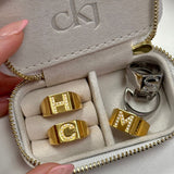 Crystal Letter Square Signet Ring 18K Gold Plated