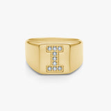 Crystal Letter Square Signet Ring 18K Gold Plated