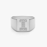 Crystal Letter Square Signet Ring, 925 Silver