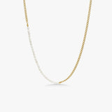 Faceted Curb & Pearl Necklace 18K Gold Plated · 3 mm